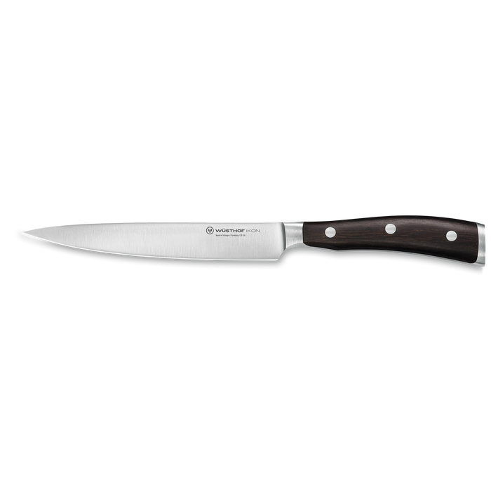 Ikon Blackwood 6" Stainless Steel Utility Knife with Brown Handle