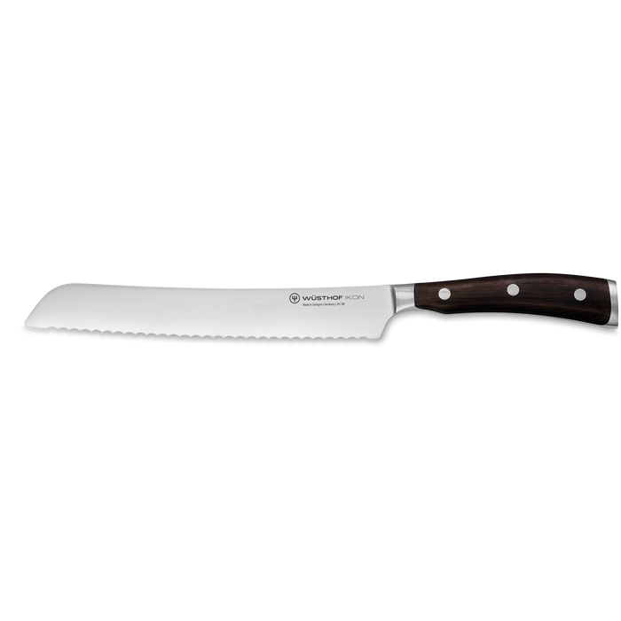 Ikon Blackwood 8" Stainless Steel Bread Knife with Brown Handle