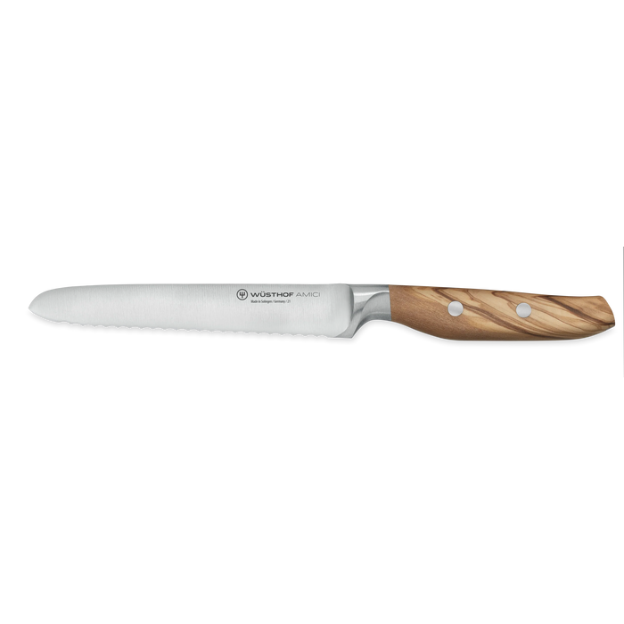 Amici 5" Stainless Steel Serrated Utility Knife with Olive Wood Handle