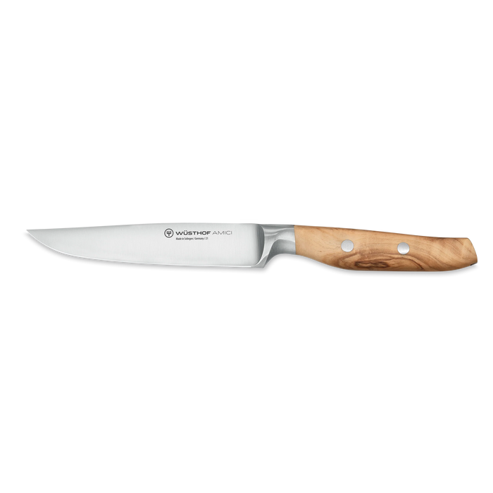 Amici 4 1/2" Stainless Steel Steak Knife with Olive Wood Handle