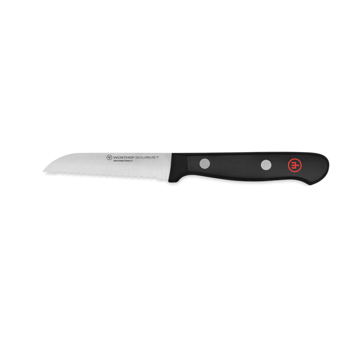 Gourmet 3" Stainless Steel Serrated Paring Knife with Black Handle