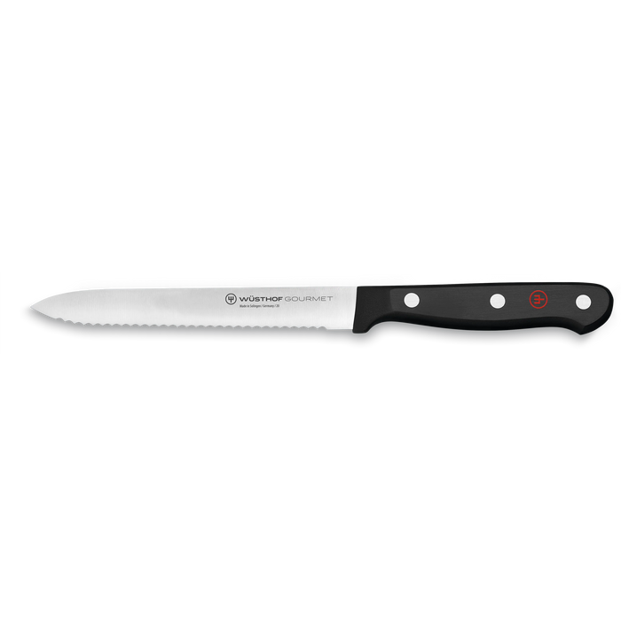 Gourmet Stainless Steel Serrated 5" Utility Knife with Black Handle