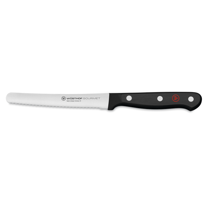 Gourmet 4.5" Stainless Steel Serrated Utility Knife with Black Handle