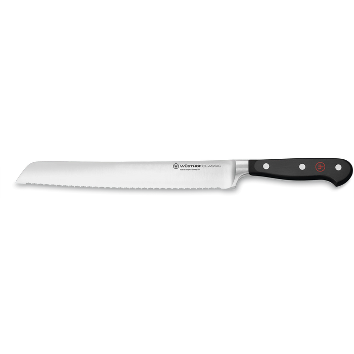 Classic 9" Stainless Steel Double Serrated Bread Knife, Black