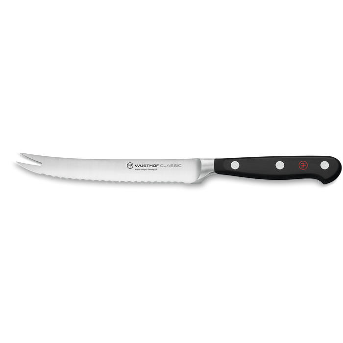 Classic 5" Stainless Steel Tomato Knife with Forked Tip, Black