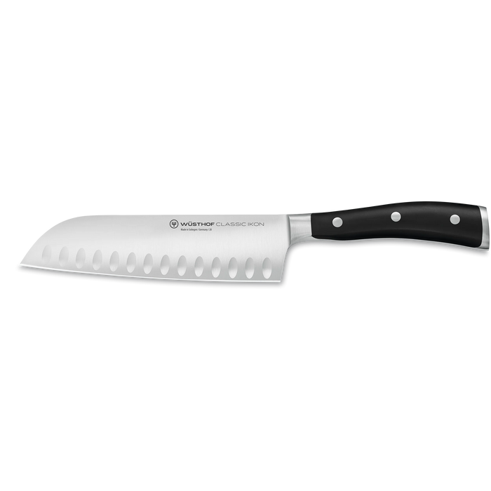 Classic Ikon 7" Stainless Steel Hollow Edge Santoku Knife, Black