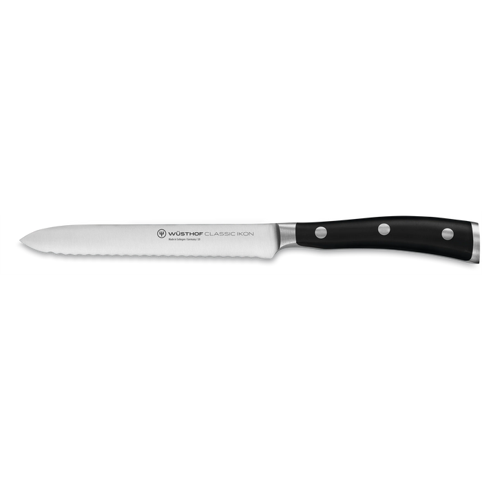 Classic Ikon 5" Stainless Steel Serrated Utility Knife, Black