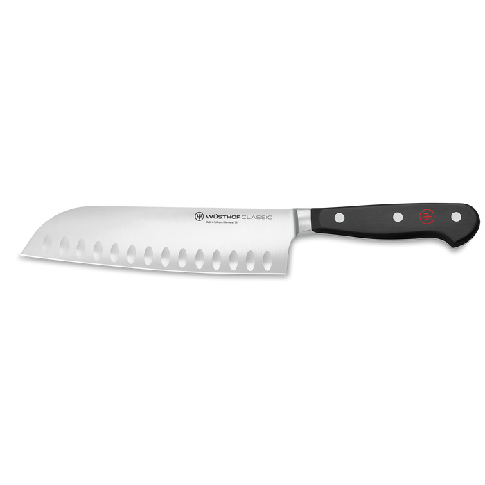 Classic 7" Stainless Steel Hollow Edge Santoku Knife, Black