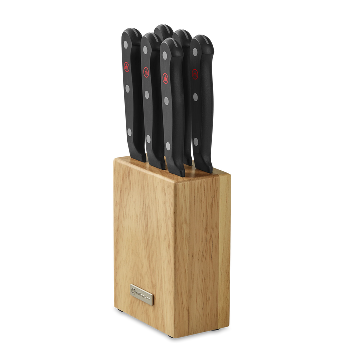 Gourmet Seven Piece Steak Knife Block Set with Stainless Steel Knives