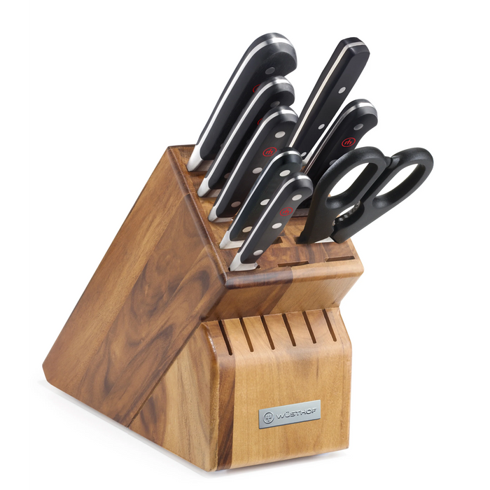 Classic 9-Piece Knife Block Set, Acacia with Stainless Steel Knives, Black