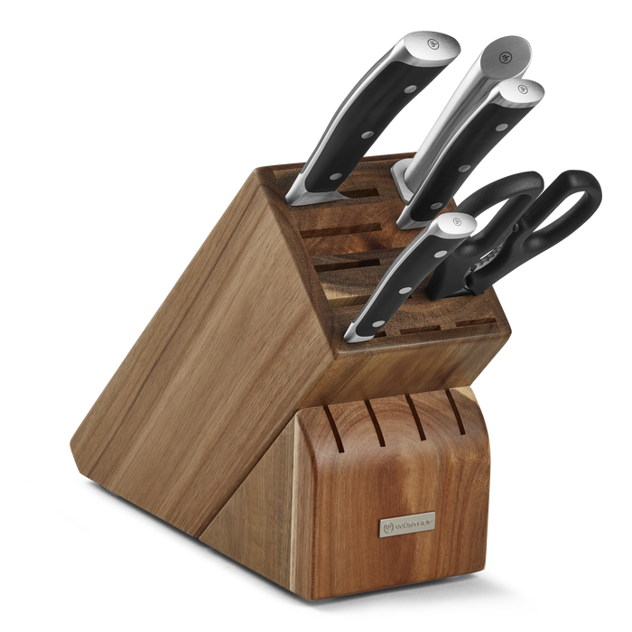 Classic Ikon 6-Piece Starter Acacia Block Set with Stainless Steel Knives, Black