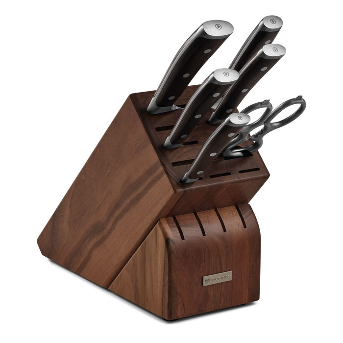 Ikon Blackwood Seven Piece Walnut Knife Block Set with Stainless Steel Knives