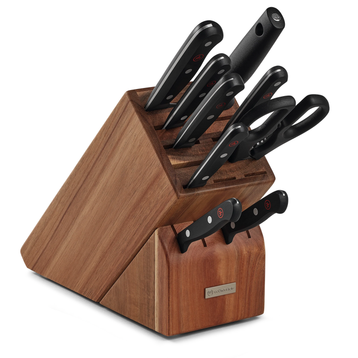 Gourmet 10-Piece Knife Block Set with Acacia Block and Stainless Steel Knives