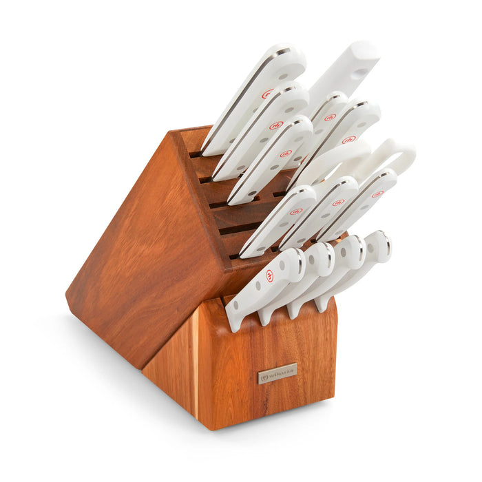 Gourmet White Sixteen Piece Knife Block Set with White Handles