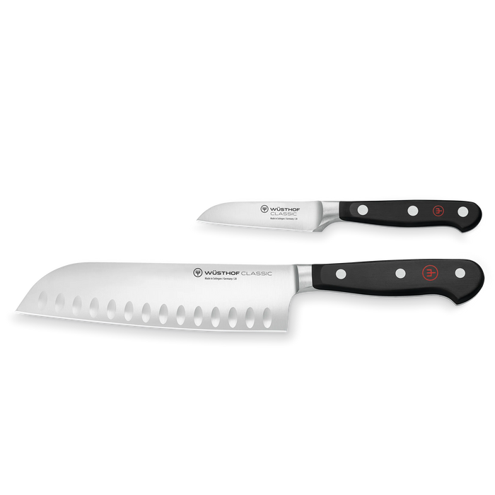 Classic Two Piece Asian Chef’s Set | 3" Flat Cut Paring Knife & 7" Santoku Knife