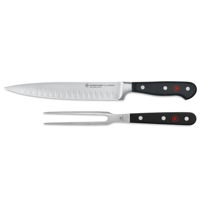 Classic Two Piece Stainless Steel Hollow Edge Carving Set, Black