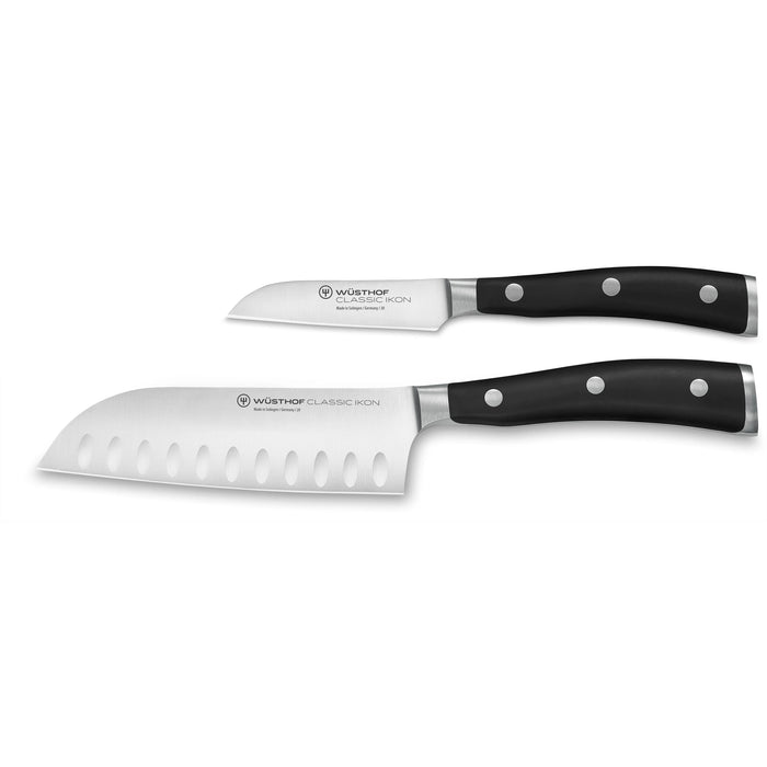 Classic Ikon Two Piece Mini Asian Set | 3" Flat Cut Paring Knife and 5" Santoku