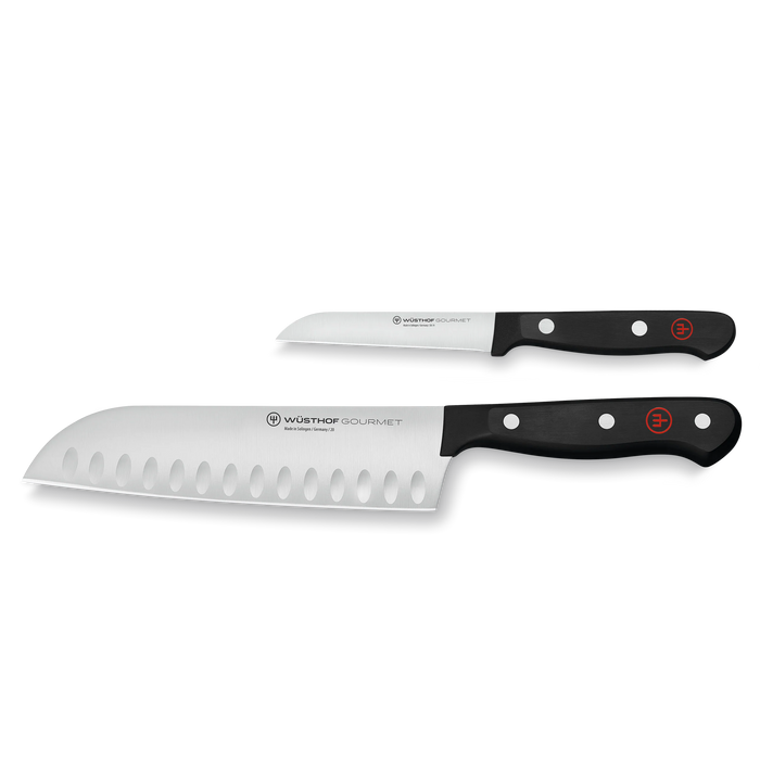 Gourmet 2-Piece Asian Chef's Set | 3" Paring Knife and 7" Santoku, Black