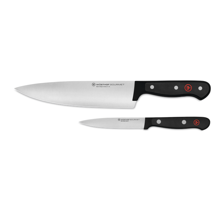 Gourmet Two Piece Chef's Set with 4" Utility Knife and 8" Chef's Knife, Black