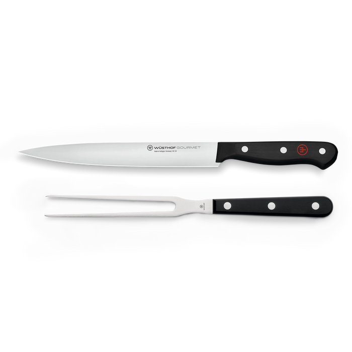 Gourmet Two Piece Carving Set | 8" Carving Knife and 6" Meat Fork, Black