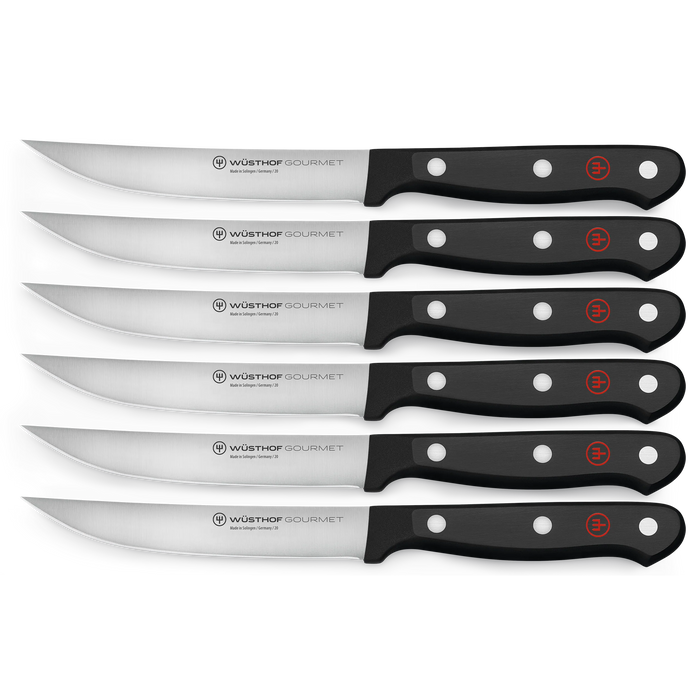 Wusthof Gourmet Six Piece Stainless Steel Steak Knife Set with Black Handles