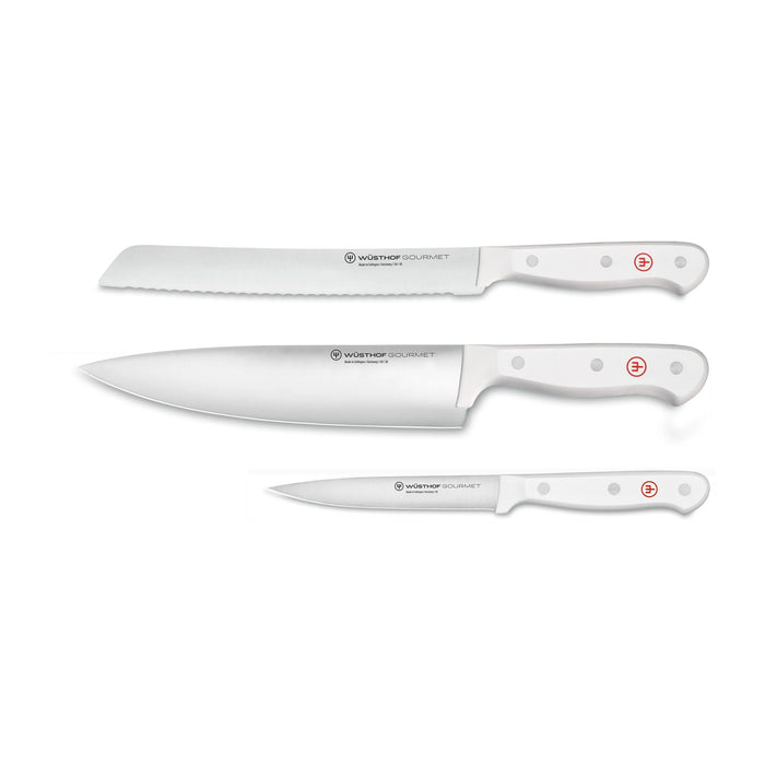 Gourmet White Three Piece Chef's Knife Set | Stainless Steel with White Handles