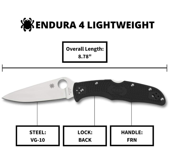 Spyderco Endura 4 Lightweight Folding Knife with 3.80" VG10 Satin Plain Blade