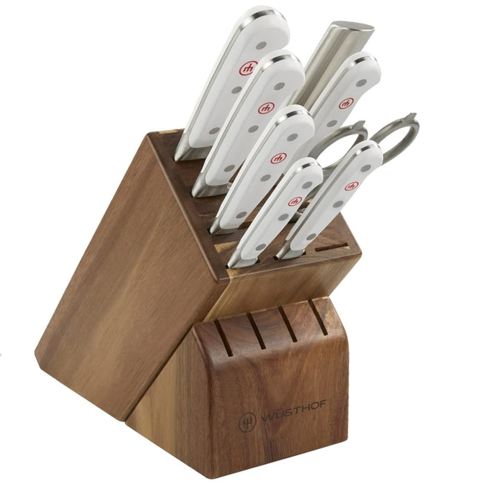 Classic White Nine Piece Knife Block Set with Stainless Steel Knives