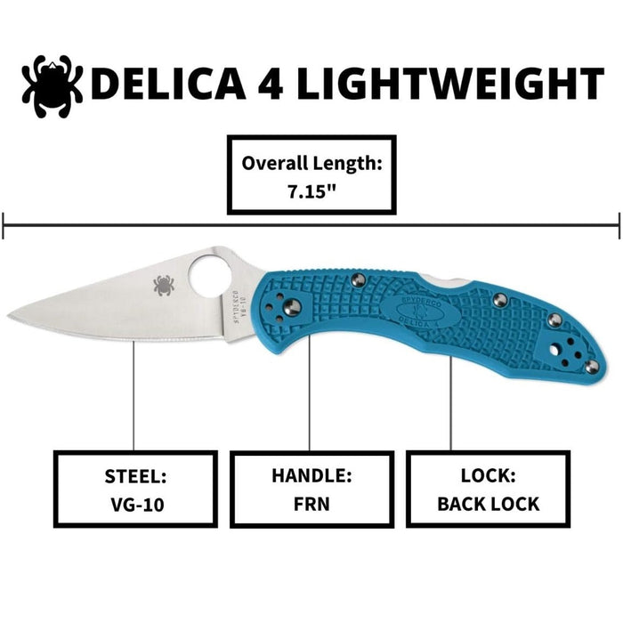 Spyderco Delica 4 Lightweight Pocket Knife with 2.90" Flat-Ground Steel Blade, Blue