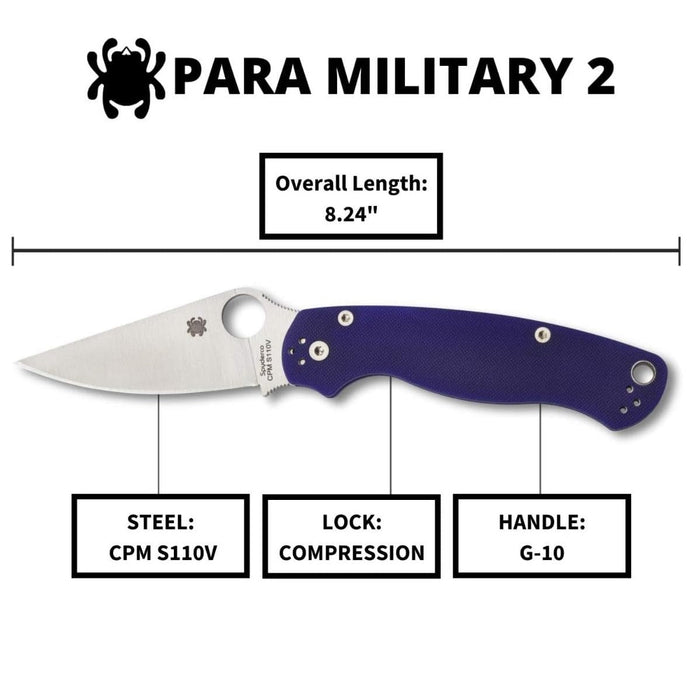 Spyderco Para Military 2 Pocket Knife with 3.42" CPM S110V Steel Blade, Dark Blue