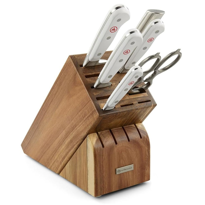 Classic White 7-Piece Knife Block Set with Stainless Steel Knives