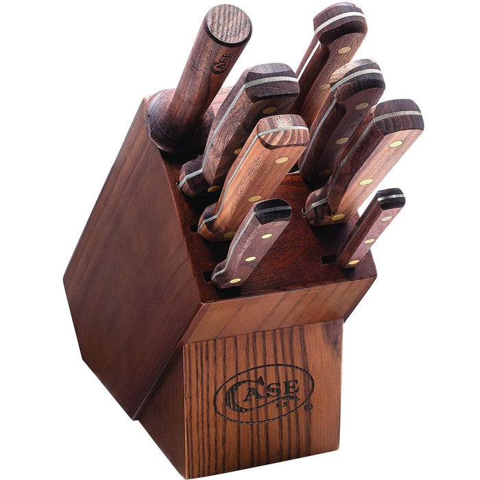 Household Cutlery 9-Piece Knife Block Set with Solid Walnut Handles