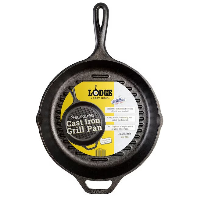 Lodge 10.25 Inch Cast Iron Non-Stick Grill Pan with Superior Heat Retention