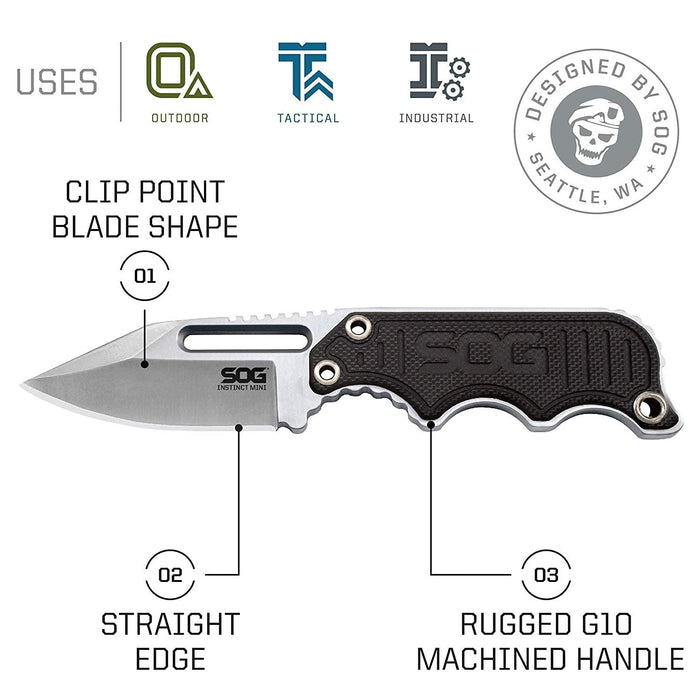 Instinct Mini Small Fixed Blade Knife with 1.9" Full Tang Blade and Sheath