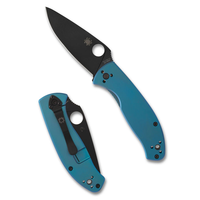 Spyderco Tenacious R.I.L Blue Titanium Folding Pocket Knife with 3.35" Black Oxide Blade