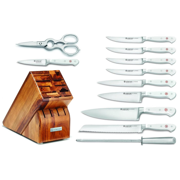 Classic White 12-Piece Knife Block Set with Stainless Steel Knives