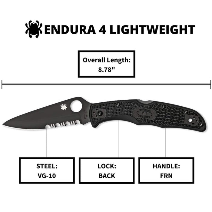 Spyderco Endura 4 Lightweight Pocket Knife Black VG-10 Blade with CombinationEdge