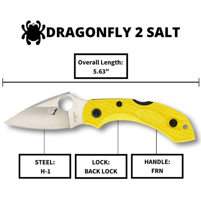 Spyderco Dragonfly 2 Lightweight Salt Folding Knife with 2.25" H-1 Steel Blade, Yellow