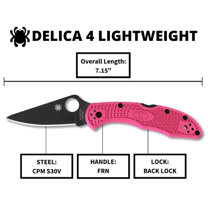 Spyderco Delica 4 Lightweight Pocket Knife with CPM S30V Black Steel Blade, Pink