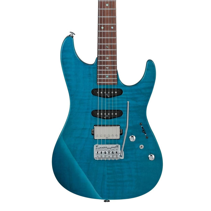 Martin Miller MMN1 Solidbody Electric Guitar, Right, Transparent Aqua Blue