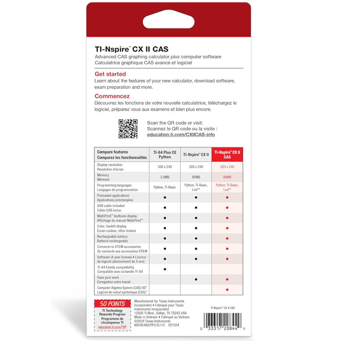 TI-Nspire CX II CAS Color Graphing Calculator with Computer Algebra System, Blue