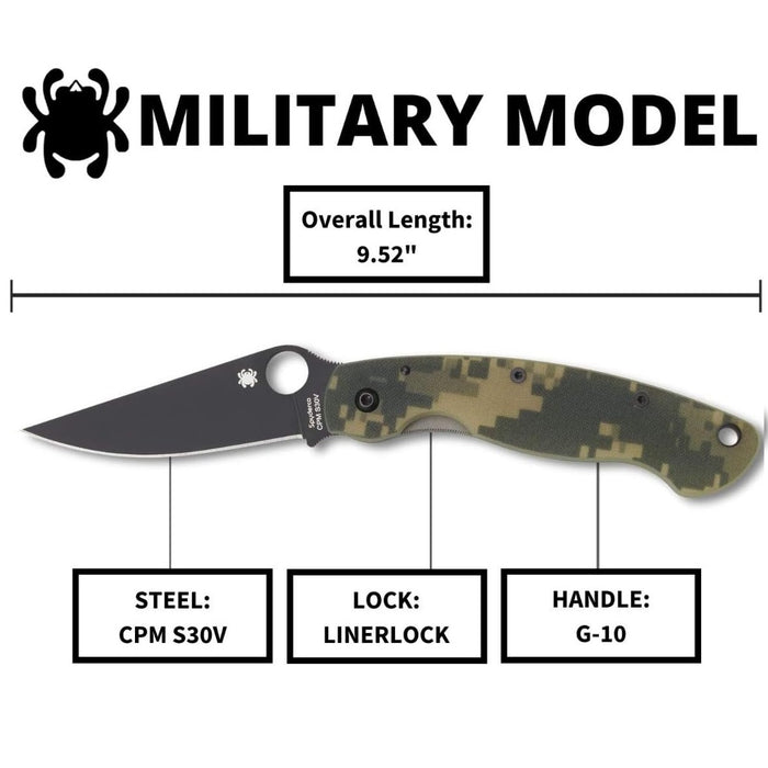 Spyderco Military Model Camo Pocket Knife with Black CPM S30V Blade and G-10 Handle