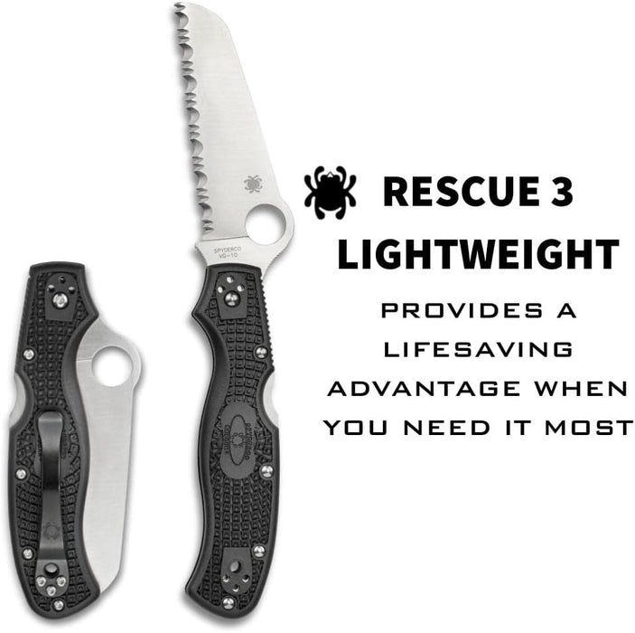 Spyderco Rescue 3 Lightweight Folding Knife with Black FRN Handle and SpyderEdge