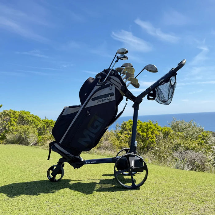 MGI E-BOOST Lightweight Assisted Golf Push Cart with Push and Boost Modes