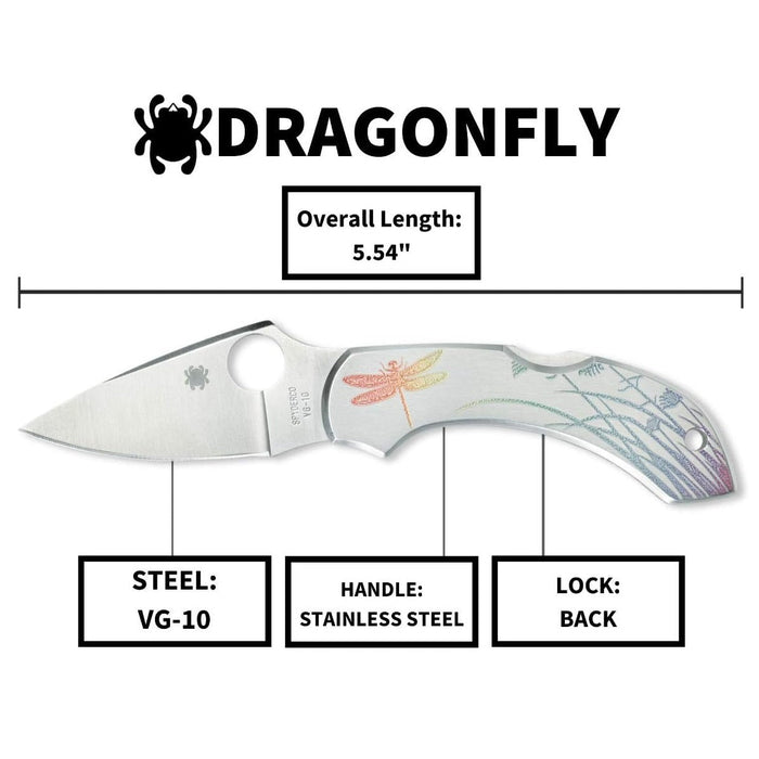 Spyderco Dragonfly Stainless Tattoo Pocket Knife with 2.32" VG-10 Flat-Ground Blade