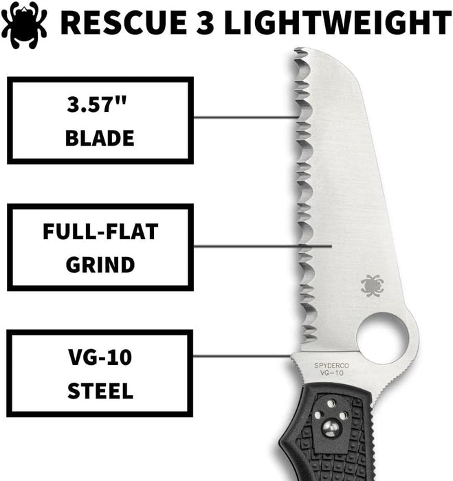 Spyderco Rescue 3 Lightweight Folding Knife with Black FRN Handle and SpyderEdge