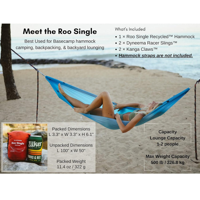 Roo Single Hammock with Stuff Sack | Waterproof Ripstop Nylon and Lightweight