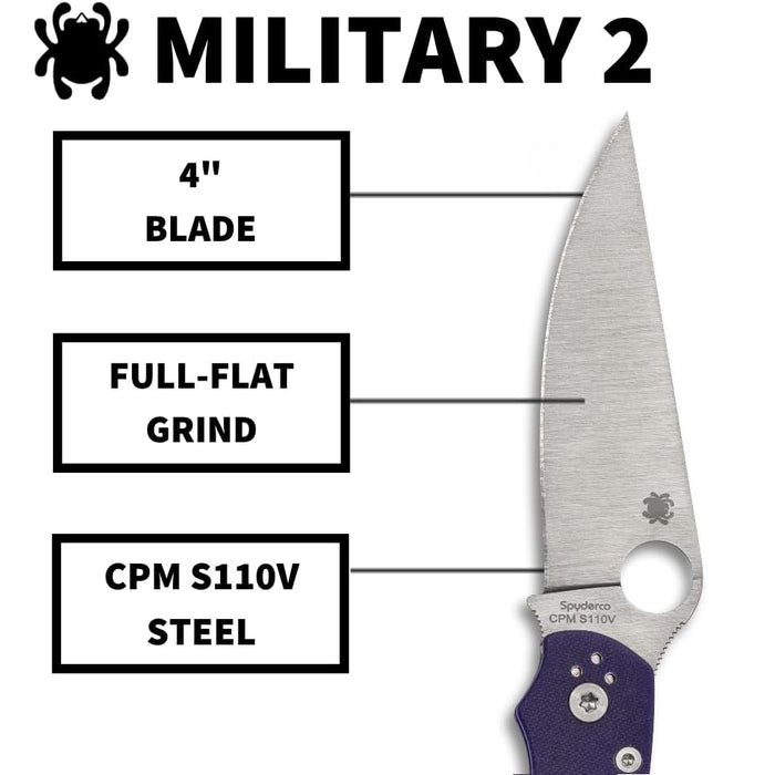Spyderco Military 2 Folding Pocket Knife with 4" CPM S110V Blade, Dark Blue