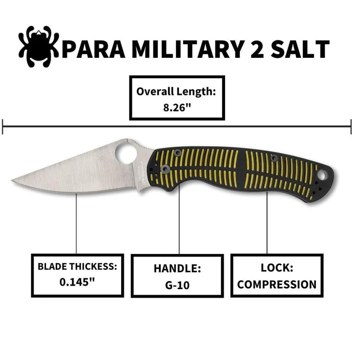 Spyderco Para Military 2 Salt CPM MagnaCut Folding Knife with G-10 Handle, Black/Yellow