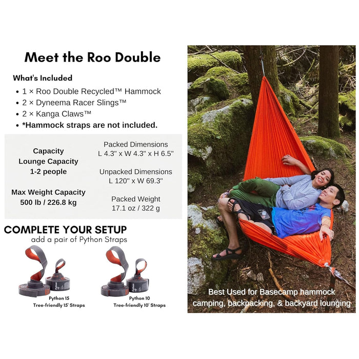 Roo Double Hammock with Stuff Sack | Durable & Waterproof | Great for Two People